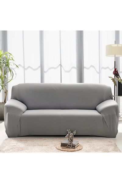 Choice 3-Seat 190-230cm Grey Solid Color 1/2/3/4 Seat Sofa Covers for Living Room Elastic Milk Silk Cover C