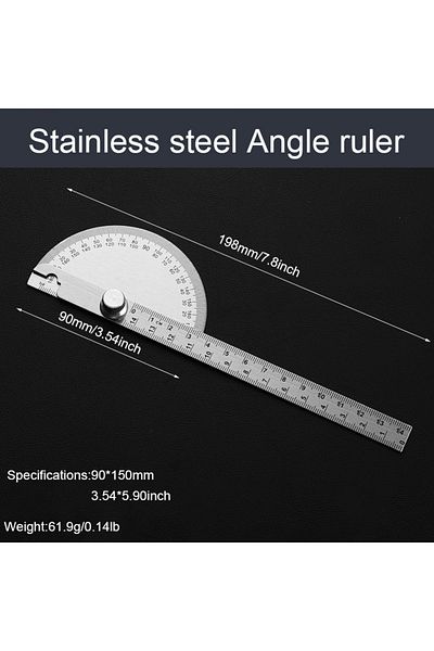 NIUXIANG 90x150mm 0-180 ° Round Head Protractor, Thickened Stainless Steel Angle Gauge For Measuring Large Wo