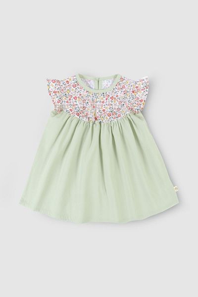 Little Gusto Organic Cotton Ruffled Green Baby Dress Floral