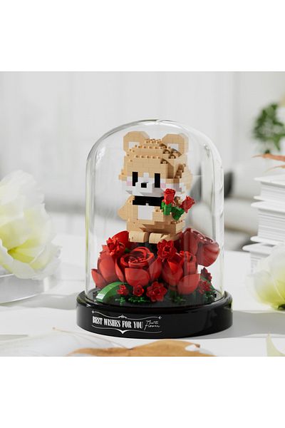 Choice No Box 7244 Everlasting Flowers And Roses Building Blocks, Animal Bouquets, Potted Plants, Assembled