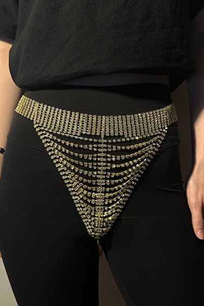 TAKIŞTIR Altın Renk Taşlı Tanga