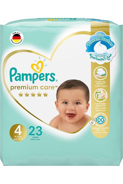 Pampers Premium Care, Size 4, Maxi, 9-14 kg, Mid Pack, 23 Taped Diapers