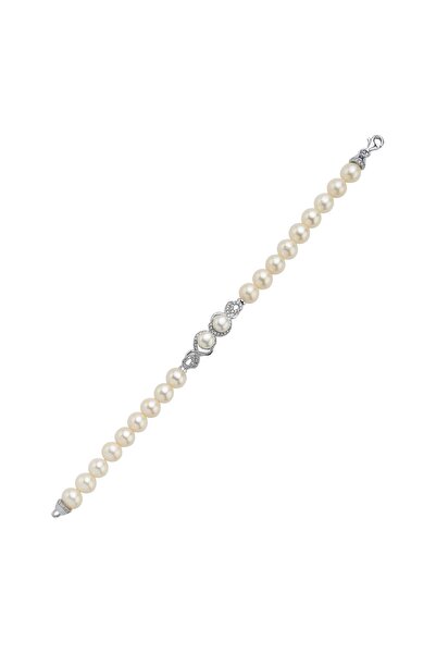 Birinci1926 925 Ayar Gümüş Kadın Zirkon Taşlı Suyolu Doğal Inci Bileklik