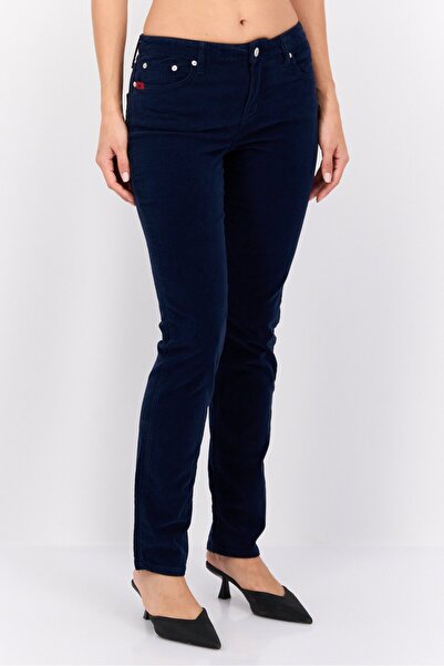 Robe Di Kappa Women Slim Fit Solid Corduroy Pants, Navy Blue