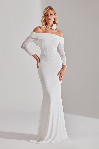 BETTY & SAM Νυφικό CLAIRE Sequin Sparkly White Off-Shoulder