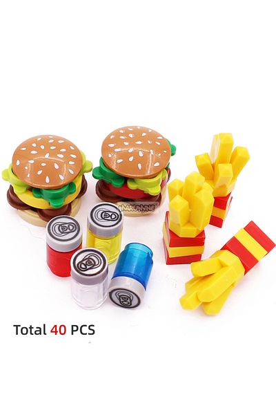 Choice 40pcs Foods Set Marumine Mini Food Building Blocks Kitchen Accessories Hamburger Pizza Fries Cake Ch