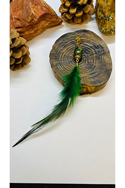 Porsuk Alternatif El yapımı etnik Tibet akik taşı tekli tüy kadın küpe