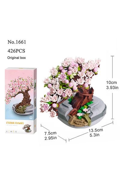 Choice 1661 Mini Bonsai Building Block Flower Creative Plant Cherry Blossom Tree Potted Bouquet Diy Home Or