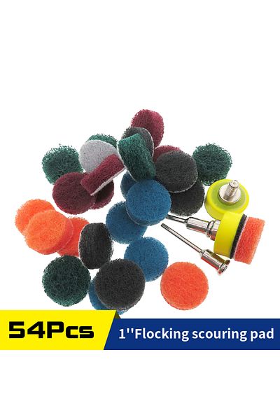 Choice 54pcs Scouring Pad 1 Inch Backing Pad 1/8" Shank Scrub Sponge Set For Dremel Sander Wood Glass Po...