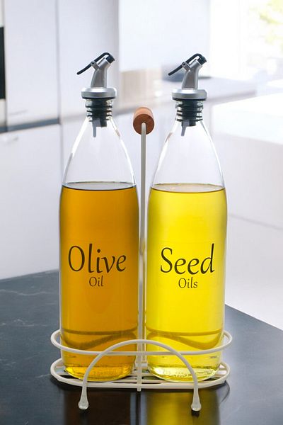 Digithome Aura 1000 ml Glass Oil Bowl - Set of 2 Cream Metal and Wood Handle with Label Cys-20