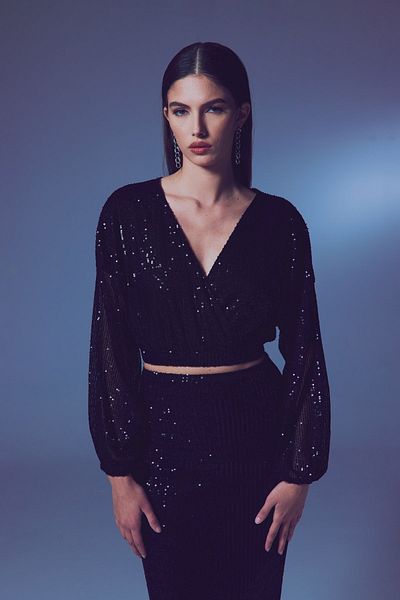 Sateen Bluză dublu cu paiete - NEGRA