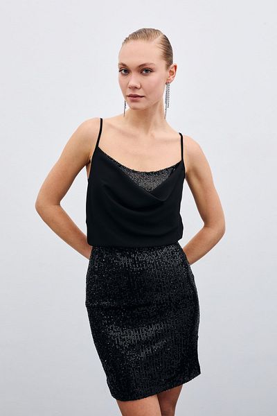 Sateen Bluză cu guler degajat - neagră