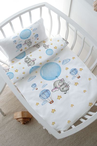 Tuğba Kuğu Baby Series Park Bed Duvet Cover Set - Blue, 80X120, Big Bubble Elephant