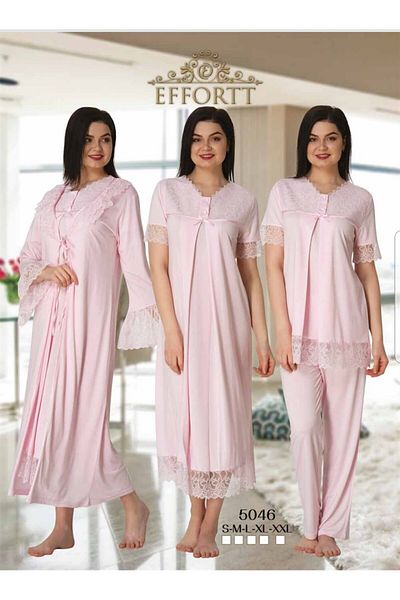 Effortt 5046 Pink Guipure Dressing Gown Maternity Maternity Set of 4