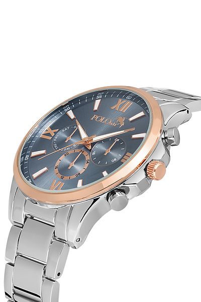 Polo Air Men's Silver-Navy Blue Wristwatch - Roman Numeral, PL-0852E2x