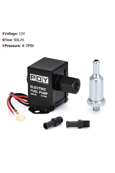 PQY Hep05bk Universal 12v Electronic Inline Fuel Pump 4-7psi High Pressure 90lph Gas Petrol Diesel Compa