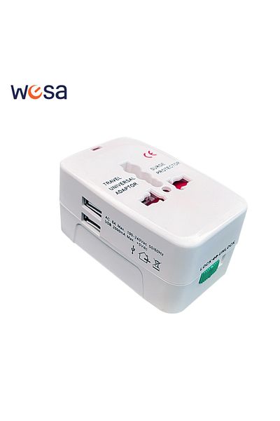 Choice محول سفر عالمي مزدوج الإصدار بمنفذي USB مع محول شاحن طاقة بمنفذين USB