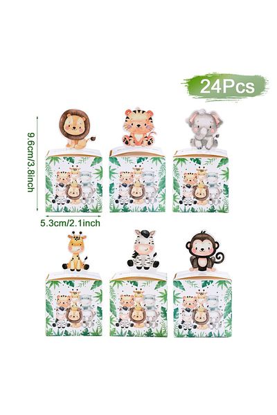 Choice As Shown Fluorescence Yellow 24pcs Jungle Animal Candy Boxes Safari Birthday Party Decoration Kids G