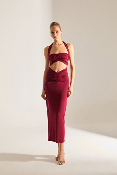 BETTY & SAM Stirling Oboustranné burgundské midi šaty