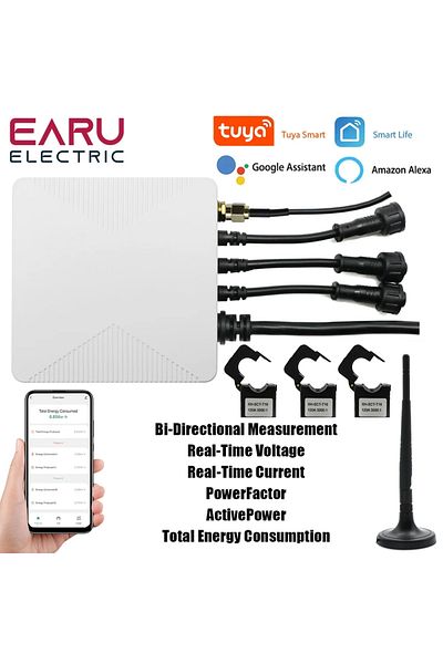 EARUELETRIC 80a Ct Tuya Smart Life 3 Phase Wifi Energy Kwh Meter 80a 300a Power Clamp Current Transformer App Mo