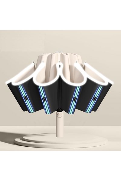 Choice White Large Windproof Reflective Striped Reverse Automatic Umbrella For Men And Women, 20rib Umbrell