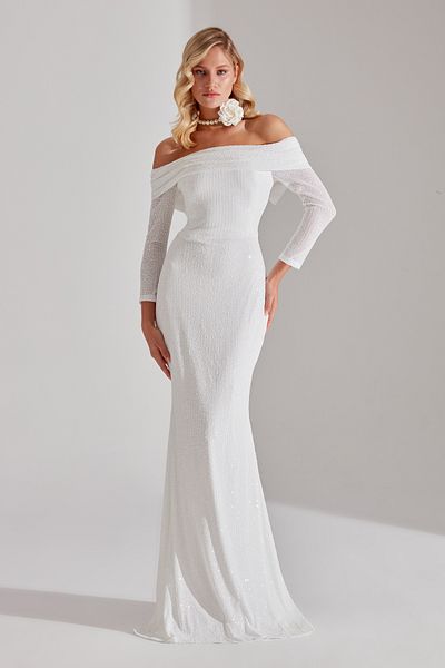 BETTY & SAM Νυφικό CLAIRE Sequin Sparkly White Off-Shoulder