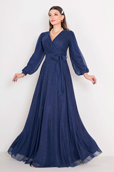 TOFİSA Dámské večerní šaty s dvojitým límcem v námořnické modré - 23163