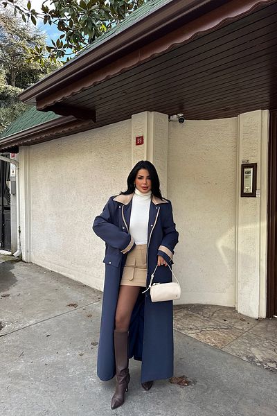 Eyyo Navy Blue Carolina Trench Coat Ate-2216