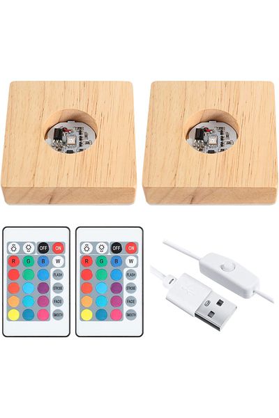Choice 2 Square 2 /4/6 Pcs Led Wood Display Base For Crystal Glass Art Resin Cylinder Light Display Stand W