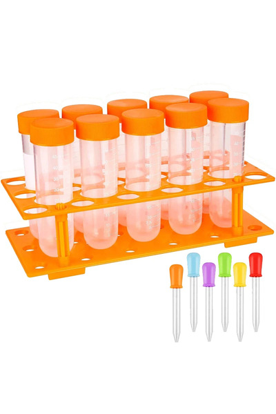 Choice أنابيب اختبار بلاستيكية للأطفال مع القطارات وحامل أنابيب الاختبار والثقوب، تعليم أساسي للعلوم.