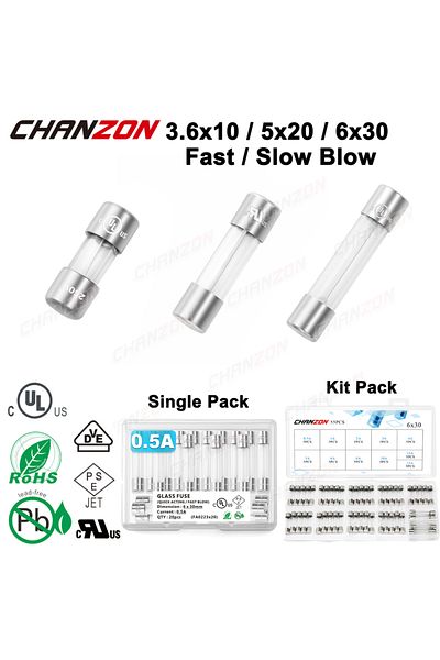 Choice 10 أمبير 20 قطعة أنبوب نفخ سريع 6 × 30 مم 3.6 × 10 5 × 20 6 × 30 مجموعة صمامات زجاجية سريعة وبطيئة النفخ 0.5 أمبير 1 أمبير 2 أمبير 2.5 أمبير 3 أمبير 4 أمبير