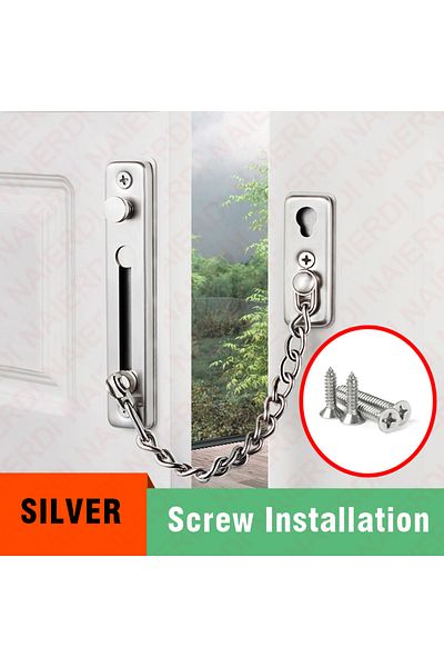 NAIERDI Silver-screw Security Door Sliding Chain Lock Safety Punch Free Stainless Steel Door Chain L