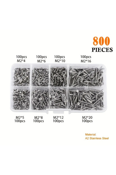 Choice برغي 800 قطعة 800 قطعة M2 (2 مم) مسامير ذاتية اللولبة من الخشب والفولا...
