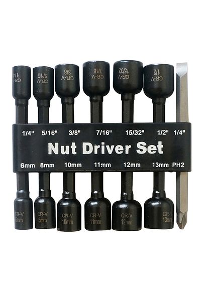 MacWork 14 Pcs Power Magnetic Nut Driver Drill Bit Set Metric & SAE Socket Wrench & Screw 1/4 Inch Dr. Hex