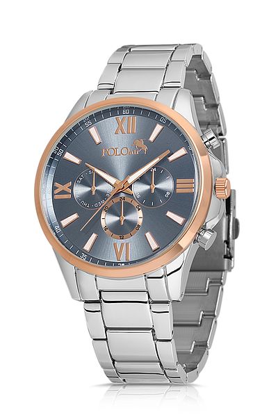 Polo Air Men's Silver-Navy Blue Wristwatch - Roman Numeral, PL-0852E2x