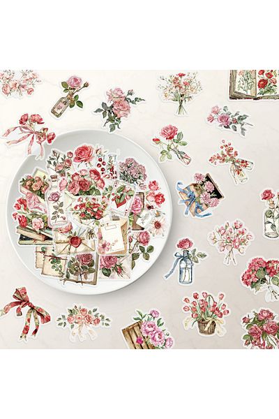 Choice 50pcs 50pcs Flower And Letter Flower Stickers Computer Mobile Handbooks, Diy Stickers
