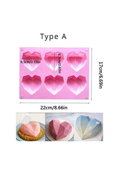 Choice قالب سيليكون على شكل قلب ماسي مكون من 6 تجاويف للخبز، قالب قنبلة شوكول...