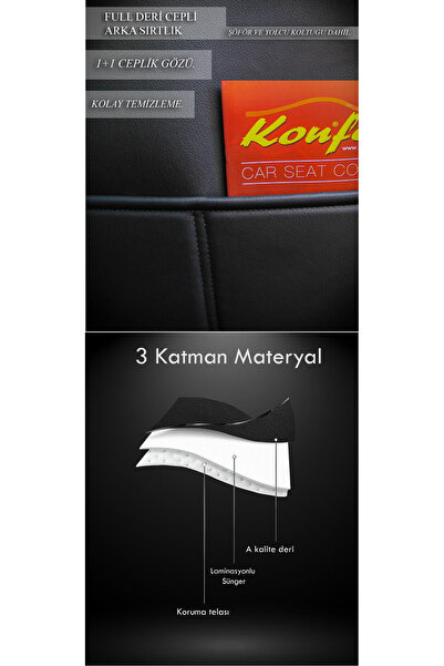 KONFORUM Oto Koltuk Kılıfı Galaxy Serie Ön ve Arka Set Siyah Mavi Dikiş