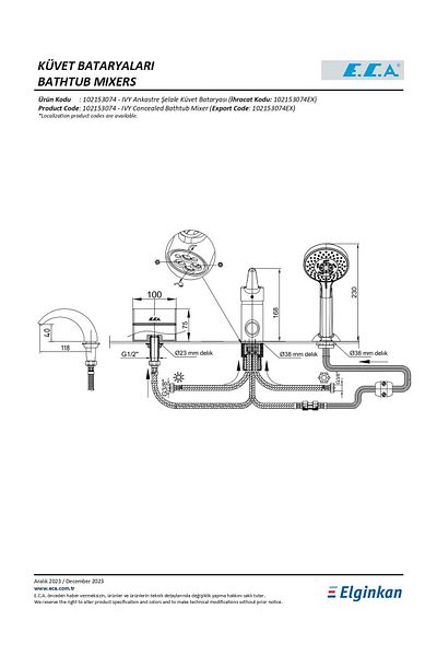 Eca Ivy Built-In Waterfall Bathtub Faucet 102153074