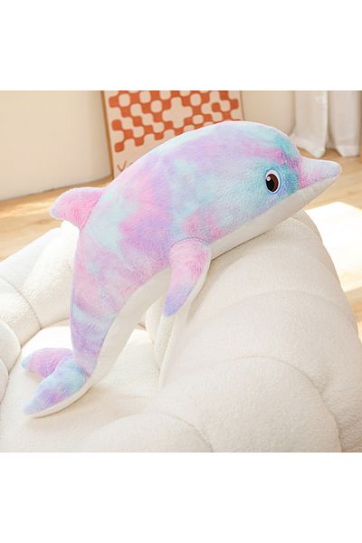Choice 50cm 1 50cm/19.68in Cute Colorful Dolphin Plush Toy Soft Cartoon Model Throw Pillow Home Decoration