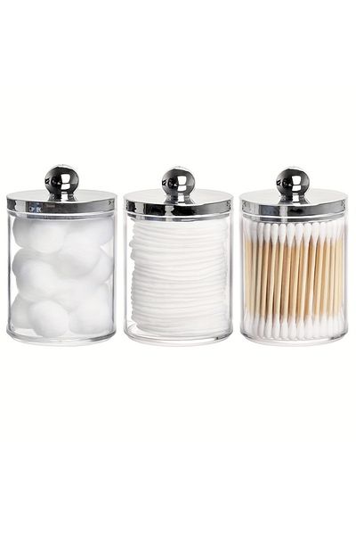 Choice Clear 3pcs 1/2/3 Pc Plastic Cotton Swab Ball Pad Holder Storage Box 10 Oz Bathroom Organizer, Qtip A