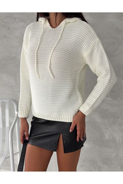 Lady Doll Minimal Knitted Hooded Knitwear Sweater