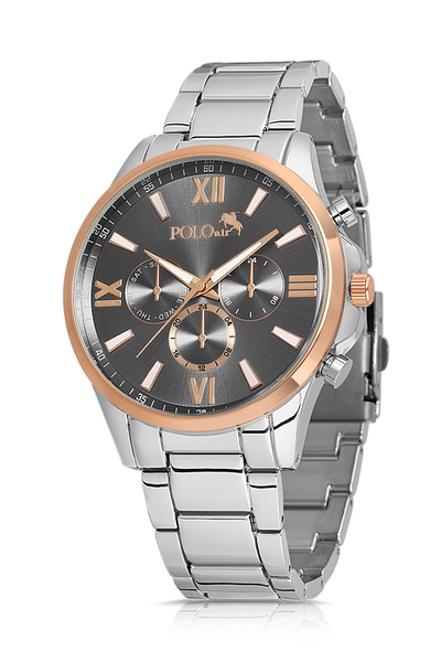 Polo Air Roman Numbered Men's Wristwatch Silver-Black PL-0852E3x