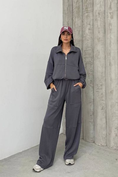msm fashion Women's Tracksuit Set Wide Leg Large Pocket Belt Soft Touch Double Set