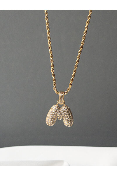 Siya Silver Zirkon Taşlı Burgu Zincirli Tombul Harfli Balon Kolye