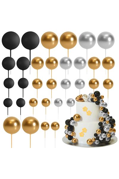 Choice L Black Gold 32pcs Sage Green Brown Cake Topper Gold Foam Balls Diy Insert Cake Decoration For Baby