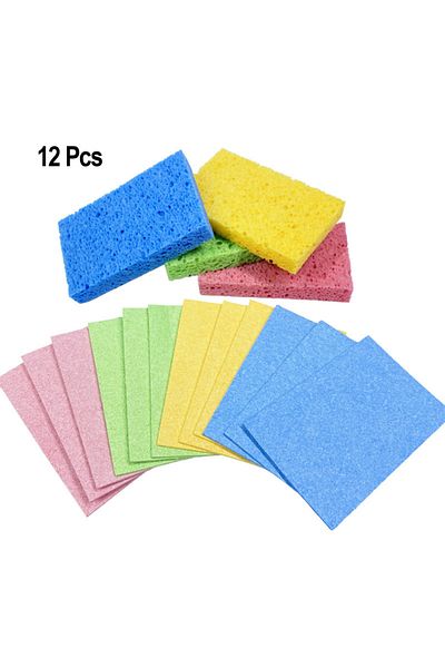 Choice 12pcs 4/12pcs Compressed Cellulose Sponges Non-scratch Natural Dish Sponge, Dual-sided Cellulose Spo