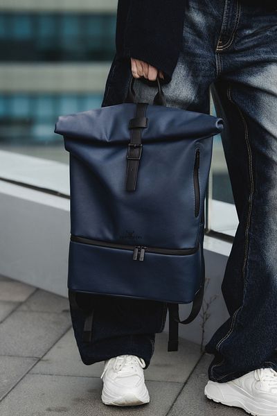 Nordbron Unisex Navy Blue από συνθετικό δέρμα Λεπτομερές αδιάβροχο σακίδιο πλάτης φορητού υπολογιστή - Συμβατό με Macbook 16 ιντσών