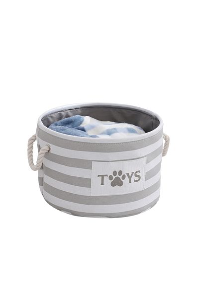 Choice Grey 1pc-a Foldable Striped Pet Toy Basket And A Dog Toy Storage Box With A Woven Rope Handle