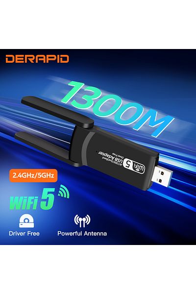 DERAPID De-ac1300 Wifi Usb Adapter Dual Band 2.4g/5ghz 1300m Wi-fi Dongle 802.11ac Powerful Antenna Wireless
